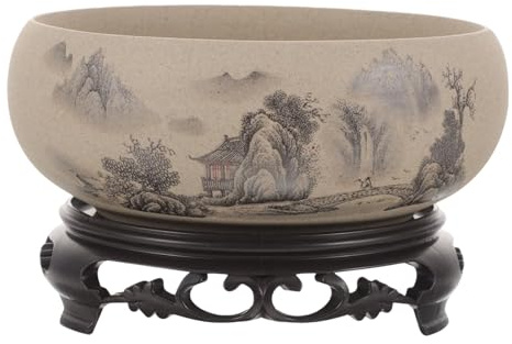 yanwuwa Chinesischer Keramik-Hydrokultur-Topf, künstlerischer Keramik-Übertopf mit Aquarell-Design für Wurzelwachstum, stabiler, schwerer Pflanzenbehälter