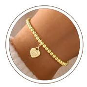 Turandoss Armband Damen Gold, 14 Karat Vergoldet Gold Perlenarmband Stack Personalisierte Herz Anhänger Armband Verstellbare Beads Armbänder Geschenke Schmuck für Frauen Mädchen