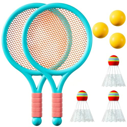 Kids Tennis Rackets Set,2 rackets, 3 badminton balls,3 tennis balls（Blue） | Children's Racket Set,Suitable for Outdoor and Indoor Sports