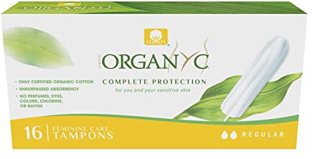 Organyc - Tampons aus 100% zertifizierter Bio-Baumwolle – kein Applikator, frei von Chlor, Parfüm, Viskose und Chemikalien – Normal, regulär, 16 Stück (1 Stück) (R00992)