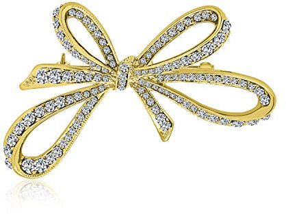 Épingle Broche Écharpe Nœud Ruban Grand Énoncé Mode Nuptiale Cristal Scintillant Clair De Mariage D'Hiver Pour Femmes Plaqué Or