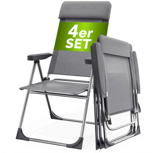 Casaria 4X chaises de Jardin Pliantes en Aluminium avec accoudoirs Dossier Haut réglable en 7 Positions Plage Piscine Camping