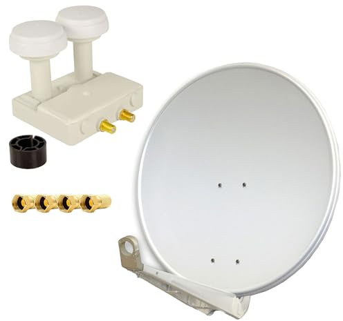 Premium X DELUXE85 Aluminium 85cm Digital SAT Schüssel Spiegel in Hellgrau für HDTV HD+ 3D 4K Ultra + Monoblock Twin PXMB-6TW WE LNB 0,1dB Astra 19,2° Hotbird 13° + 4X F-Stecker