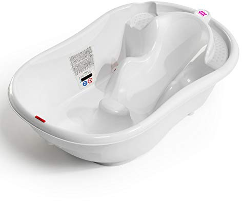 OKBABY Onda Evolution - Baignoire pour le Bain des Nouveau-nés 0-12 Mois, Assise en Gomme Antidérapante - Blanc