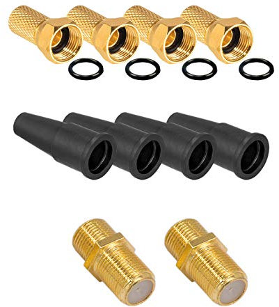 HB-DIGITAL Set: 4X F-Stecker 7mm Vergoldet mit Gummidichtung breite Mutter + 2X F-Verbinder Buchse Vergoldet HQ + 4X Gummitüllen Wetterschutztüllen für Koaxial Antennenkabel Sat Kabel BK Anlagen