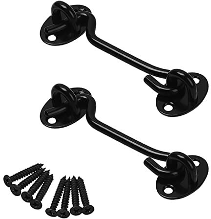 BuxiuGK 2 Piece Cabin Hook Eye Door Latch Stainless Steel 4 Inch/ 100mm with 8 Mounting Screws for Shed Doors Cabinet Doors - Black