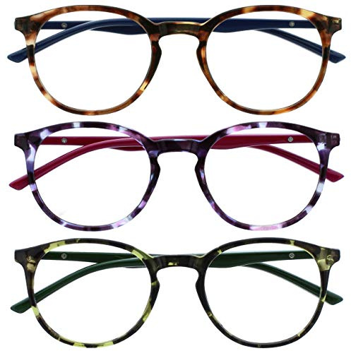 OPULIZE Met lesebrille 3er Pack Schlank Runder Rahmen Federscharniere Kratzfest Braun Lila Grün Herren Damen RRR60-256 +1.00