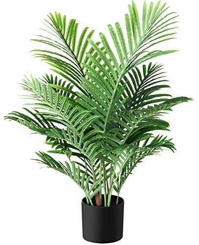 Fopamtri Kunstpflanzen Groß Areca Kunstpalme 90 cm im Topf Künstliche Pflanze Tropical Hawaii Grün Fake Plant für Schlafzimmer Büro Garten Hochzeit Party Deco (1 Stück)