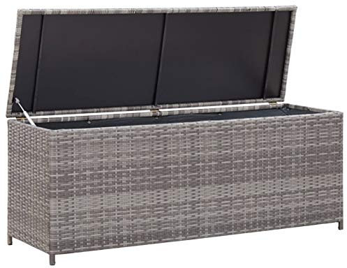 Tidyard Garten-Aufbewahrungsbox Gartenbox als Sitzbank Truhenbank Mit Einer 180 g/m² Planenauskleidung,Aufbewahrungstruhe Gartentruhe 150 x 50 x 60 cm,PE-Rattan & pulverbeschichtetes Stahlgestell