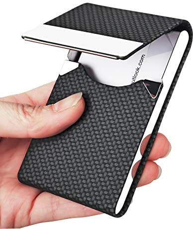 JuneLsy Visitenkartenetui – Professionelles PU-Leder Visitenkartenetui Metall Namenskartenhalter Tasche Visitenkartenträger für Männer & Frauen mit Magnetverschluss, bz-schwarz, 3.7 x 2.4 x 0.5 inches