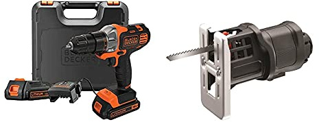 Black+Decker Akku-Multifunktionsgerät MT218KB – 18V Akkubohrer mit 2 Akkus + Stichsägen-Kopf MTJS1 – Geeignet zum Bohren, Sägen und Schleifen dank verschiedener Aufsätze – Inklusive Koffer
