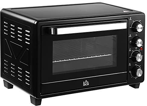 HOMCOM Fornetto Elettrico 32L Regolazione Temperatura e Timer, 3 Modalità di Cottura e Accessori, 1600W, 52.2x38.1x33.5cm, Nero