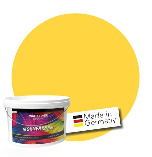 WALLCOVER hochwertige Wandfarbe für Innen | Gelb | 1L für 8m² | Hochdeckende Innenfarbe Matt (Klasse 1) | Profi Qualität aus Deutschland