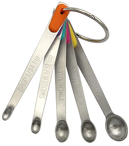 BERYLER Mini Measuring Spoons Set, Tiny Stainless Steel Measure Teaspoons with Silicone Handle, Suitable for Small Amount of Dry or Liquid Ingredients and Spices (1/64, 1/32, 1/16, 1/8, 1/4 tsp)