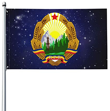 Escudo de armas de la bandera de Rumania de 3 x 5 pies, resistente a la decoloración UV, bandera de jardín para exteriores con ojales