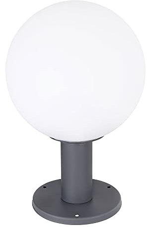 Garten Sockelleuchte Außenbeleuchtung Außen E27 Außenlampe Stehlampe, Alu Glaskugel, opal, 1x LED 9W 810Lm warmweiß, DxH 25x38 cm