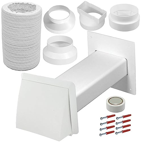 SPARES2GO Air Conditioner External Vent Kit Compatible with Daewoo fits Russell Hobbs 4 5 6 100mm 125mm 150mm Exterior Wall Brick Duct Set (White)