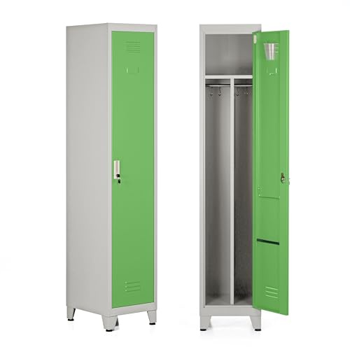 Brigros - Armadio Spogliatoio Sporco Pulito In Metallo, Armadietto Spogliatoio Salvaspazio Con Ripiano E Appendiabiti, Armadio Spogliatoio Con 3 Scomparti (1 Anta, Verde)