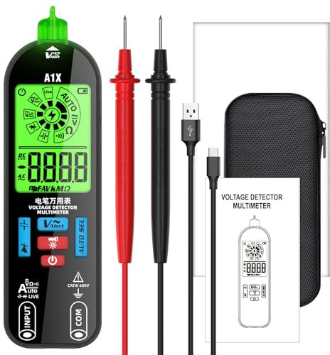 Pumwoy Portable Digital Multimeter Black, Electrician Tester Auto Range, Portable Tester Rechargeable Model, Voltmeter Ammeter DC AC, Resistance, Continuity, Frequency, TRMS