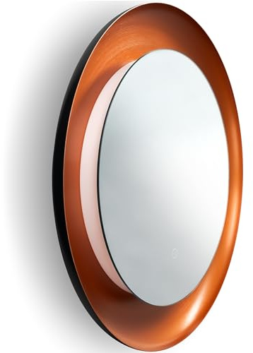 Paco Home Specchio LED con illuminazione Lampada a specchio con interruttore a sfioramento Specchio Trucco del bagno, Colore:Rame spazzolato, Dimensione apparecchio_Forma:Ø60cm