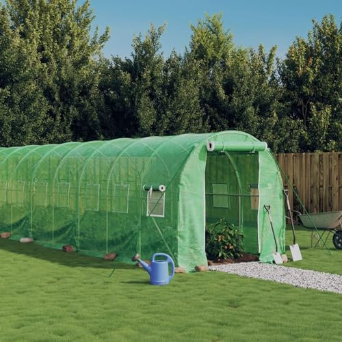 Gecheer Gewächshaus Foliengewächshaus Tomatenhaus mit Stahlrahmen Grün 32 m² 16x2x2 m