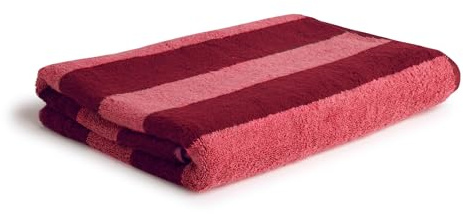 Möve Superwuschel Blockstreifen Duschtuch 80 x 150 cm aus 100% Baumwolle, Ruby/Coral