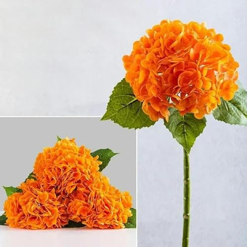ZFISH Hortensia Flores Artificiales Tacto Real DIY Boda Ramo De Novia Hortensia Artificial Azul Grande Arreglo De Decoración del Hogar-Hortensia Naranja