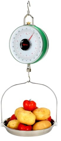 Tada 22LBS Double-Sided Display Mechanical Hanging Scale with Weighing Pan for Farm, Kitchen Food and Produce Weighing