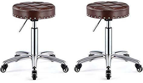 Hocker auf Rädern, Arbeitsbank, Arbeitsstuhl, Arbeitshocker, Schwammsitz, Galvanik, 5 Krallen, Gummirad, Rotation, Friseursalon, Klinik, Labor, Heben, 43–58 cm, 4 Farben (Farbe: Braun x 2) Hello