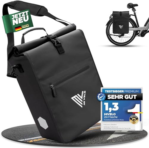 MIVELO 2in1 Fahrradtasche für Gepäckträger Gepäckträgertasche 100% wasserdicht Fahrrad Tasche für Gepäckträger (Schwarz, 25L)