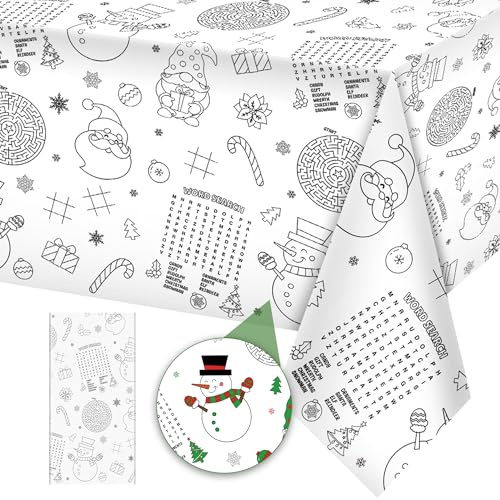 1 Blatt Tischdecke zum Ausmalen Weihnachten, 137 x 274 cm Maltischdecke für Kinder, Ausmalen Weihnachten Papier Tischdecke, Deko Weihnachten, Geschenkidee Weihnachten