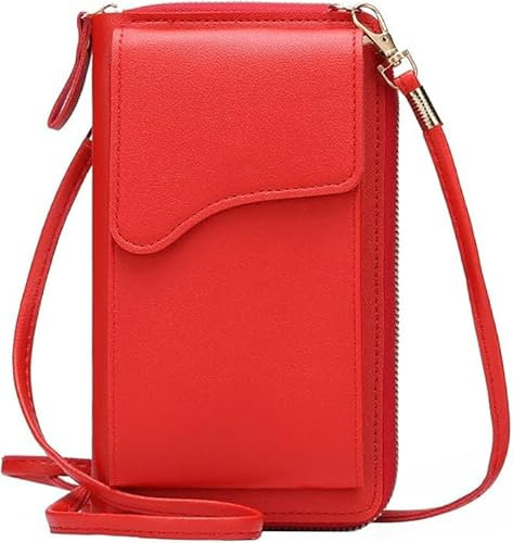 Borsa a Tracolla per Cellulare da Donna, Multifunzione Portafogli a Tracolla in Pelle PU, Mini Crossbody Borsa per Telefono, Piccola Portamonete con Tracolla Regolabile e Slot per Carte (rosso)