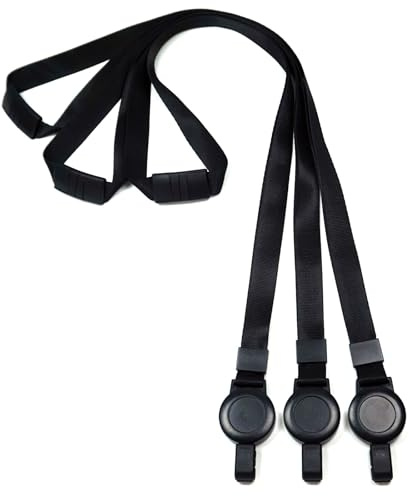 MICREEN 3 Piezas Cordón para el Cuello, Neck Strap Lanyards Retráctil de Oficina, 50 cm Cordones de Nylon para Tarjetas de Identificación, Insignias, Llaves, Empleados (Negro)