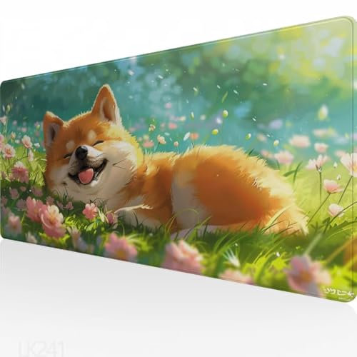 Mauspad Blume Groß Gaming Mauspad Corgi Mouspad XXL 600x400x3mm, Design Vernähte Kanten, Wetterfest Verlängertes Mousepad, Schreibtischunterlage, rutschfeste Gummi Mouse Pad, Für Home Office Y5-241