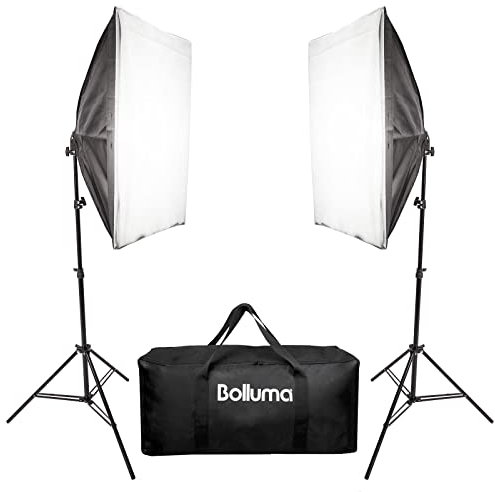 BOLLUMA Softbox - Kit luci fisse per studio fotografico, kit di illuminazione con softbox 50 x 70 cm, treppiede per ritratti di studio, fotografia del prodotto, foto alla moda