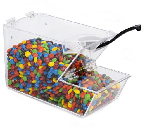 IneVibe Candy Bin Topping Dispenser - Acrylic Bulk Sprinkle Container w/Scoop, Stackable & Magnetic for Multiple Holders on Shelf - Commercial Setting for Cereal, Nuts, Candies & Snack Food Storage