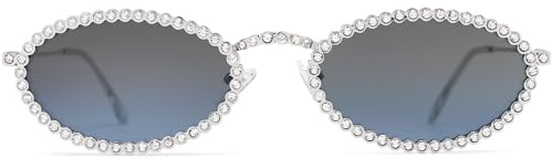 SOJOS Polarisierte Oval Strass Glitzer Sonnenbrille Damen Sunglasses | Retro Metal 90er Jahre Styles Bling Disco Brille mit Breites Gesicht,SJ1205
