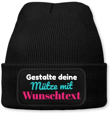 Personalisierte Beanie Strickmütze mit Wunschtext | Unisex Wintermütze warm & elastisch | Geschenkidee für Damen & Herren, Apres-Ski, Karneval, Fasching, Fasnet, Weihnachtsmarkt, Glühwein