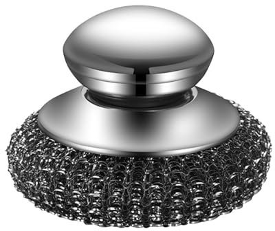 Stahlwolle-Schrubber, robust, Topfschrubber mit Griff aus Stahl - Topfreiniger-Bürste aus Stahl,Küchenschrubber aus Stahlwolle zum Reinigen von Geschirr, Pfannen und Töpfen