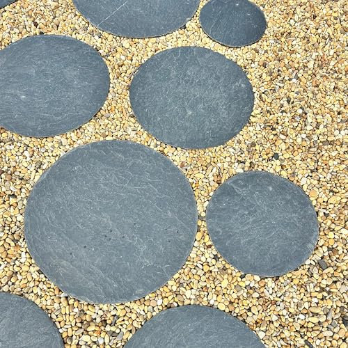 World PLANTIL Paso JAPONÉS Pizarra Negra/Forma Circular/Redonda/para Crear Caminos/Jardín y Exteriores/Piedra Natural (Ø 40 cm)