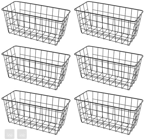 MOUYAT 6 PCS Black Metal Baskets, Kitchen Storage Baskets, 12.5 x 28.5 x 12.5cm Black Wire Basket for Bathroom, Bedroom, Cabinet, Kitchen