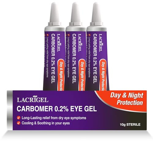 3X Lacrigel CARBOMER 0.2% - Eye Gel for Dry, Tired, and Red Eyes - Soothes Irritation, Reduces Soreness - 24x7 Day and Night Protection - Safe and Premium Formulation - Sterile Pack of 10g (Pack 3)
