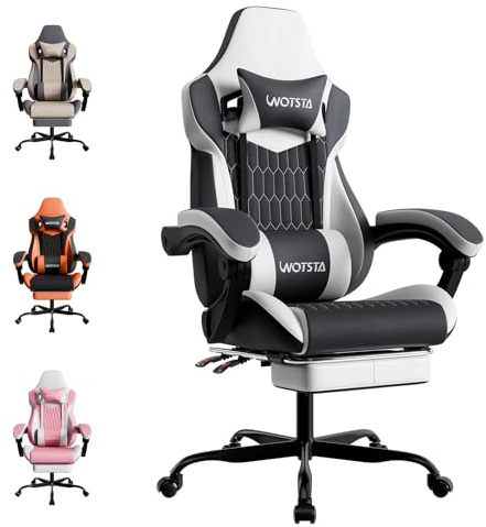 Gaming Chair, Ergonomic Gaming Chair with Footrest and Lumbar Support, Computer Chairs, Height Adjustable Computer Racing Gamer Chairs for Gaming or Office, Black White