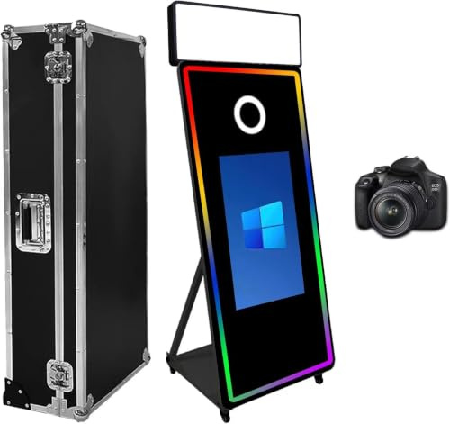 WideMeet Tragbare Kamera Spiegel Photo Booth mit 43 Zoll Touchscreen Selfie Photobooth Maschine DSLR Booth mit Flight Case für Hochzeit Party Event (Schwarze Maschine+Kamera)