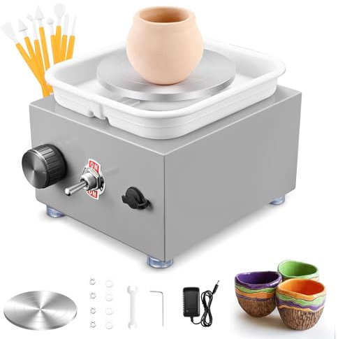 MINENICE Mini Töpfermaschine, 2000RPM Einstellbare Geschwindigkeit Metall-Drehteller Töpferscheibe von 10/6.5CM Tonformungswerkzeugen und ABS-Becken Geliefert Geeignet für Töpfer-Heimwerker (Grau)