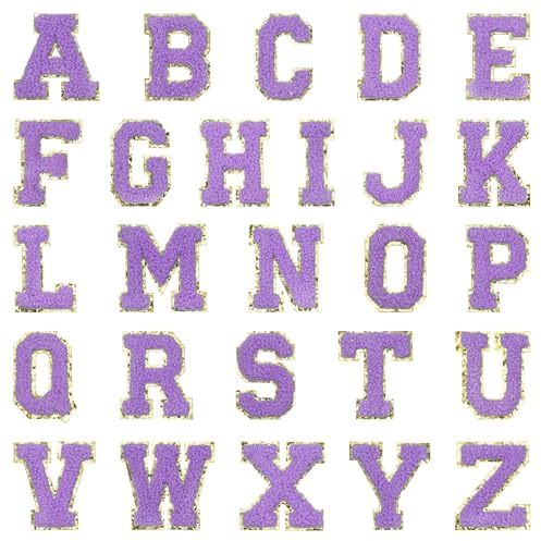 QUARKZMAN 26 Stück Buchstaben Aufkleber, Patches zum Aufbügeln, A-Z Alphabet Buchstaben Zum Aufbügeln Selbstklebende Patches Sticker für DIY Jeans Rucksäcke Kleidung Taschen, Lila