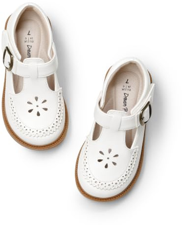 DREAM PAIRS Girl Mary Jane Dress Shoes - Ballet Flats for Girl School Uniform Shoes for Toddler Little Girls,Size 13 Little Kid,White,KKUMFA2509