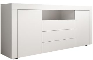 MB Muebles Bonitos | Buffet avec Deux Portes et Trois caissons Yanis pour Salon et Salle à Manger Moderne | Mélamine Mate | Couleur Blanc | 160x72x35 cm