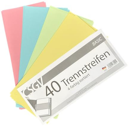 40 Trennstreifen A4 farbig sortiert Recyclingkarton 190 g/m² Register Trennblätter für Ordner & Ringbuch Umweltfreundlich mit Blauem Engel Rot, Blau, Gelb, Grün
