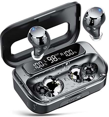 Auriculares Inalámbricos Bluetooth, Nuevos Cascos Inalambricos Bluetooth 5.3 con Mics Cancelación de Ruido 4 ENC, 128 Horas Deportivos Auriculares Inalambricos con IP7 Impermeable Pantalla Digital LED